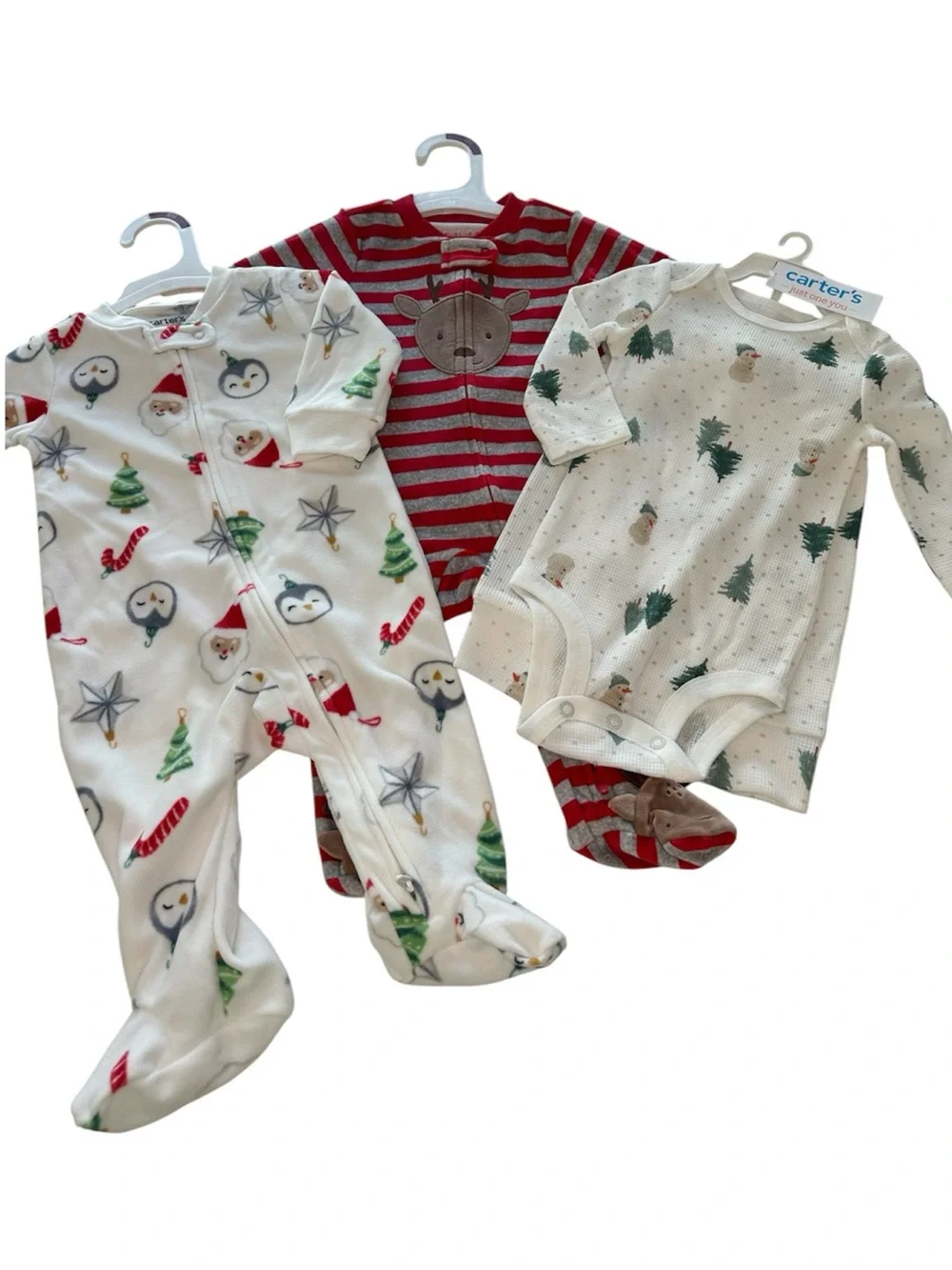 Carter's Christmas Bundle 2 Fleece Pajamas Outfits NWT Infant Baby Size 3 Months